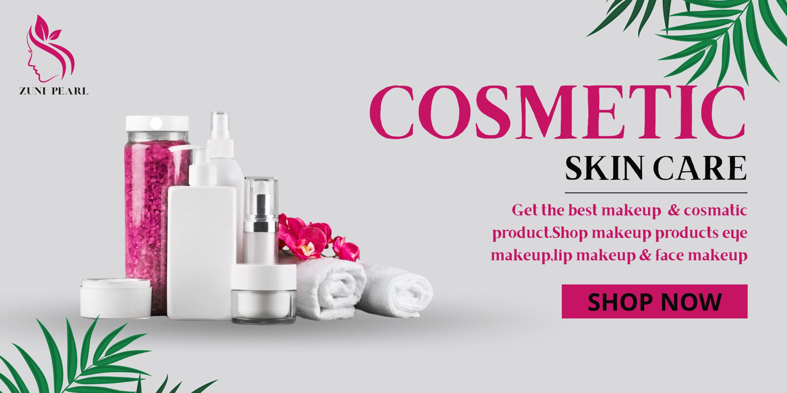 Gray Pink Elegant Beauty Cosmetic Skin Care Promotion Banner