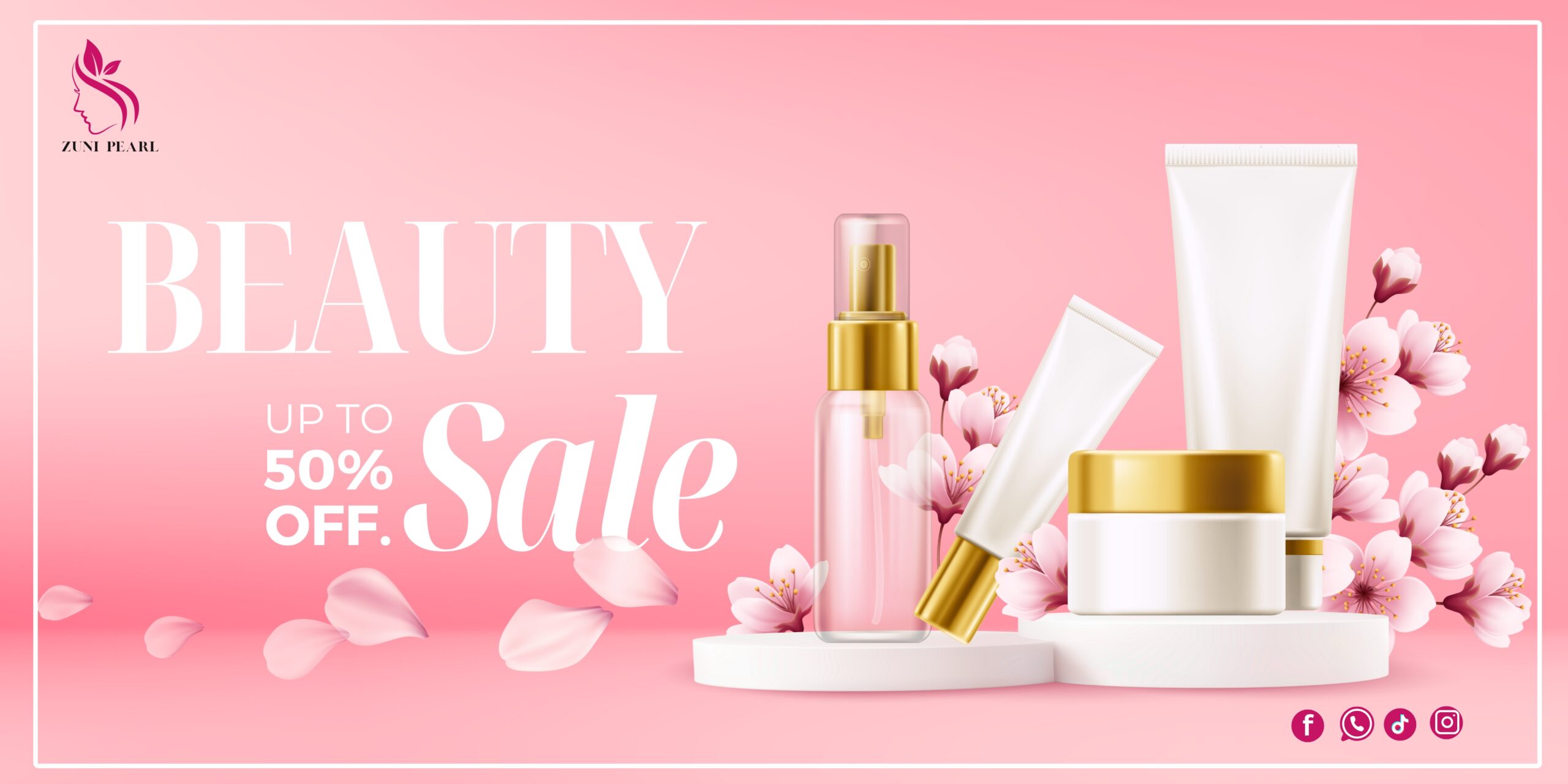 Pink Floral Cherry Blossom Spring Sale Cosmetic Product Banner